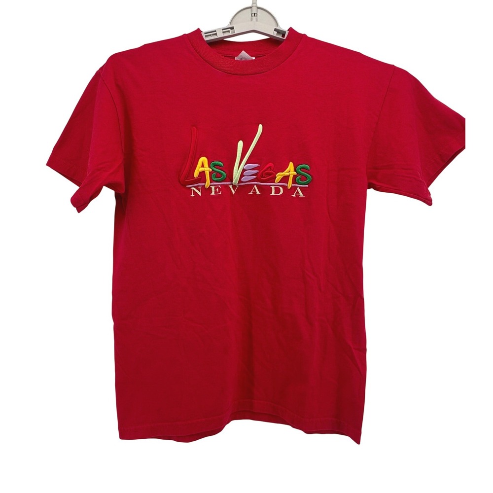 TND‎ T-Shirt Mens M Red Las Vegas Nevada Puff Print Embroidered Short Sleeve Tee